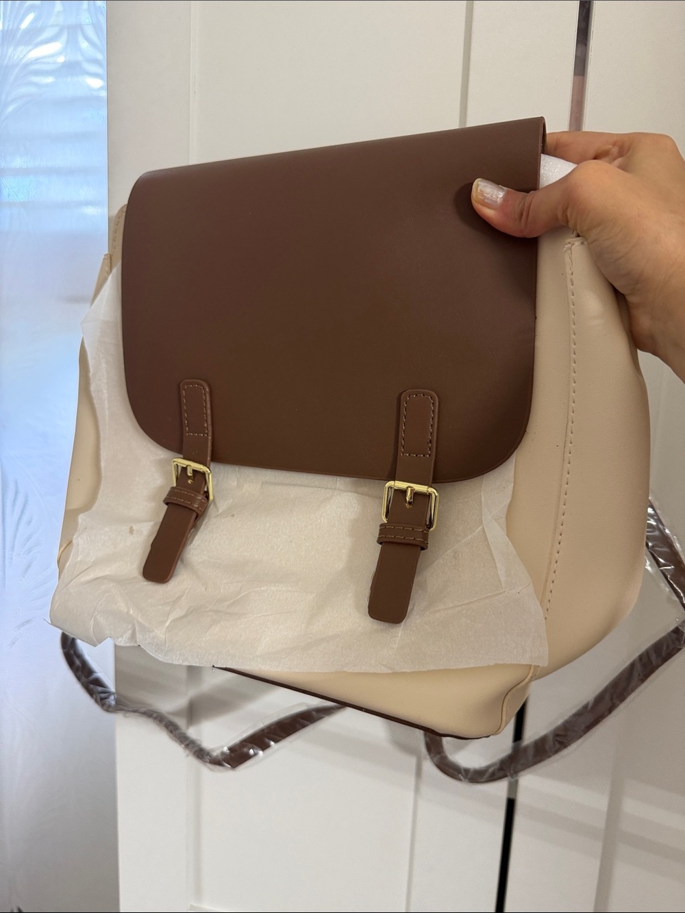 Elegant Brown and Cream Women's Satchel Bag - Classic Style